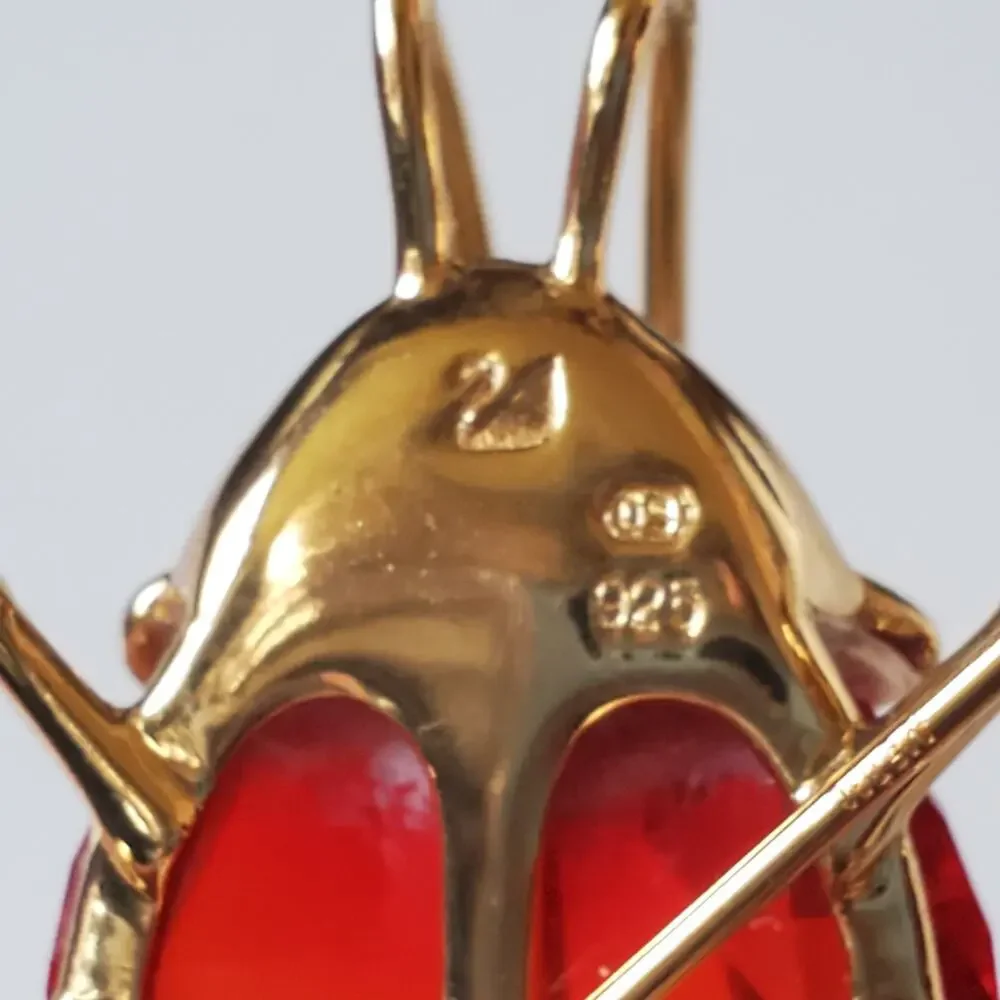 Swarovski Paradise Bugs Small Fire Opal Crystal Beetle Brooch Pin Chipped